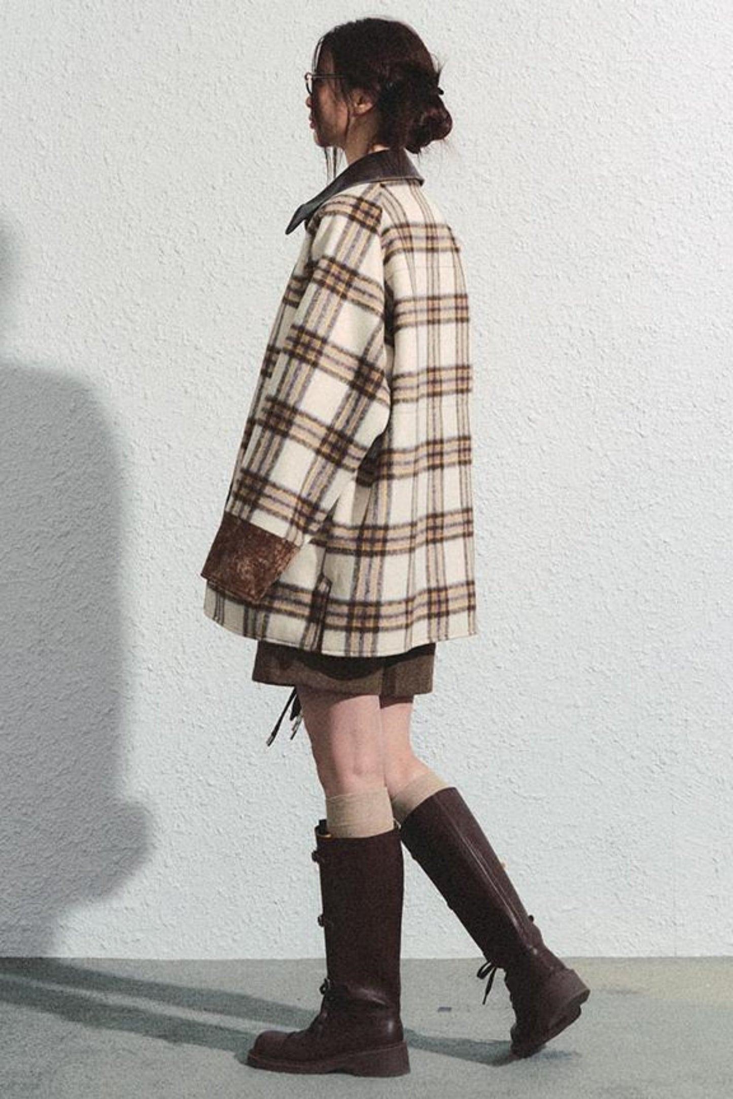 Brown Herringbone High-Waisted Trousers