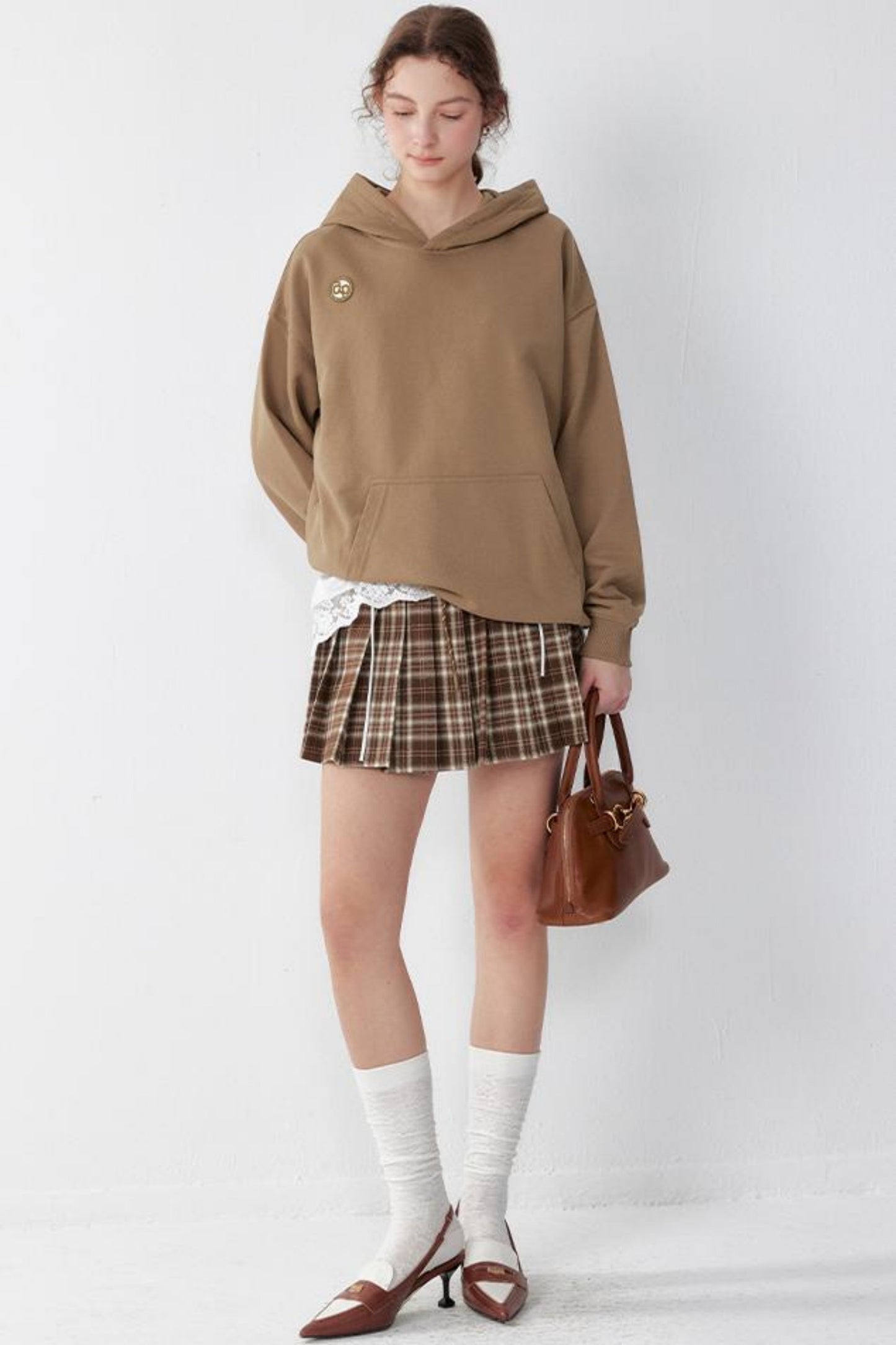 Brown Plaid Pleated A-Line Skirt