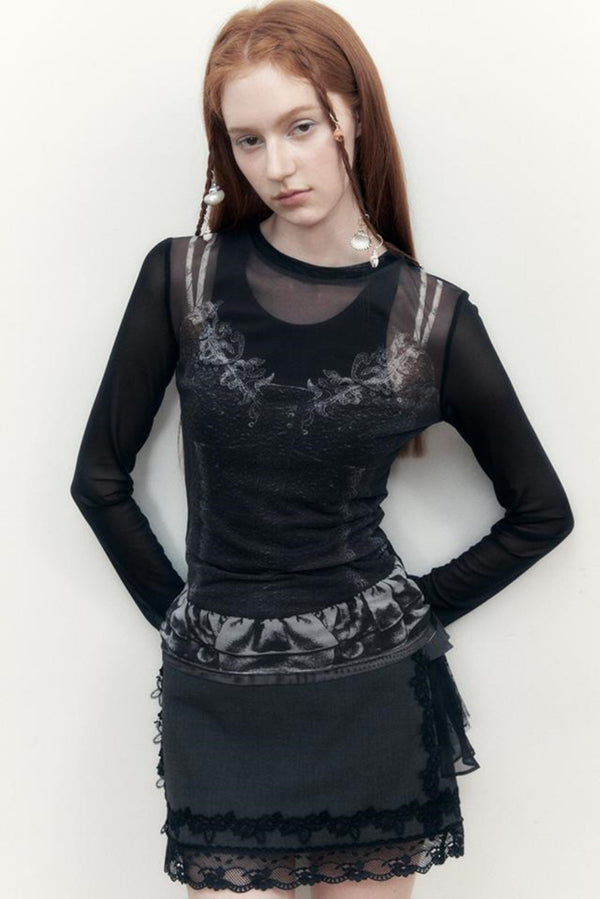 Lace Shadow Long Sleeve Tee