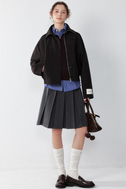 Gray Pleated A-Line Skirt