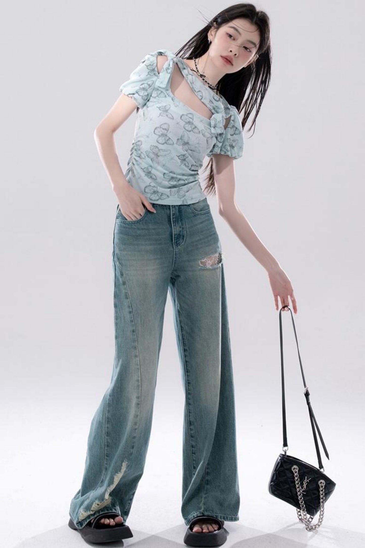 Frosted Green Cutout Knit Top