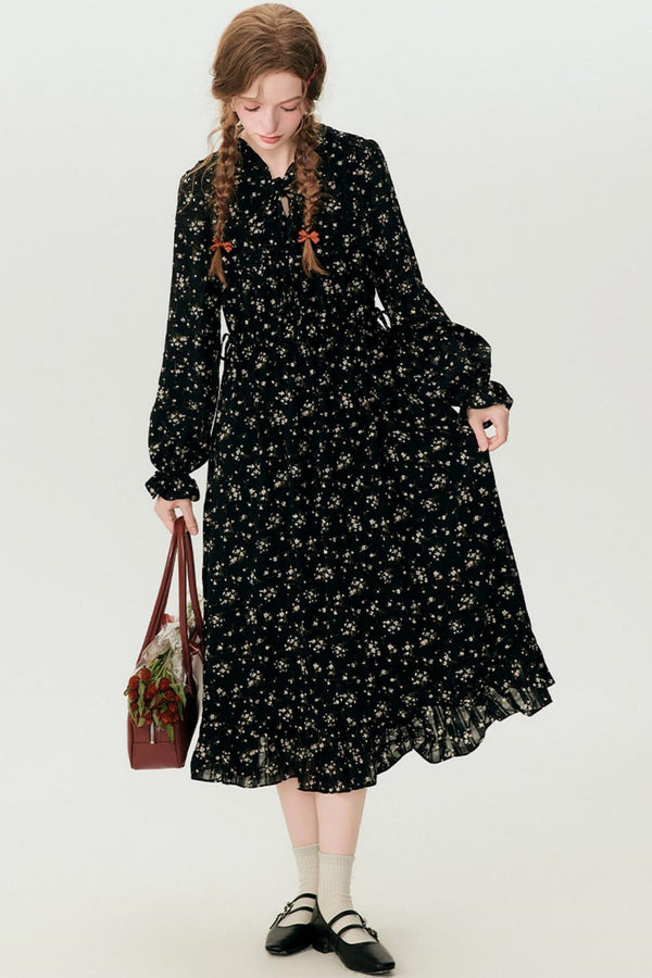 Elegant Black Floral A-Line Dress