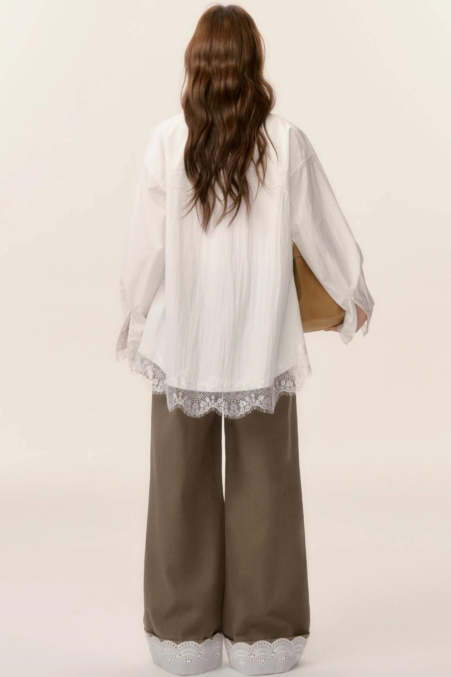 Lace-Trimmed Wide Leg Pants