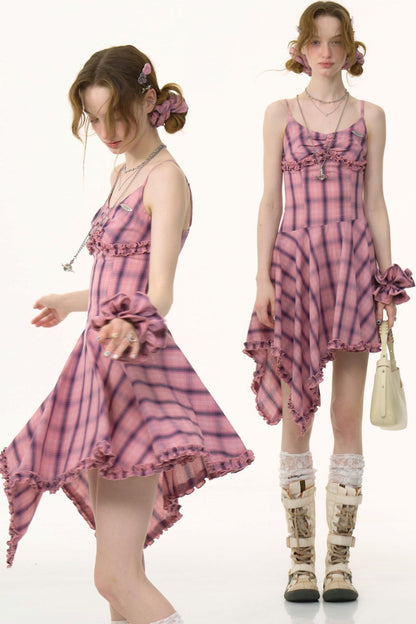 Pink Plaid Halter Dress