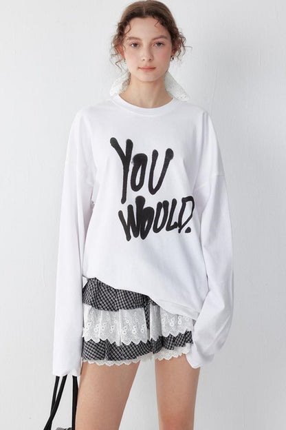 White Print Long Sleeve Tee