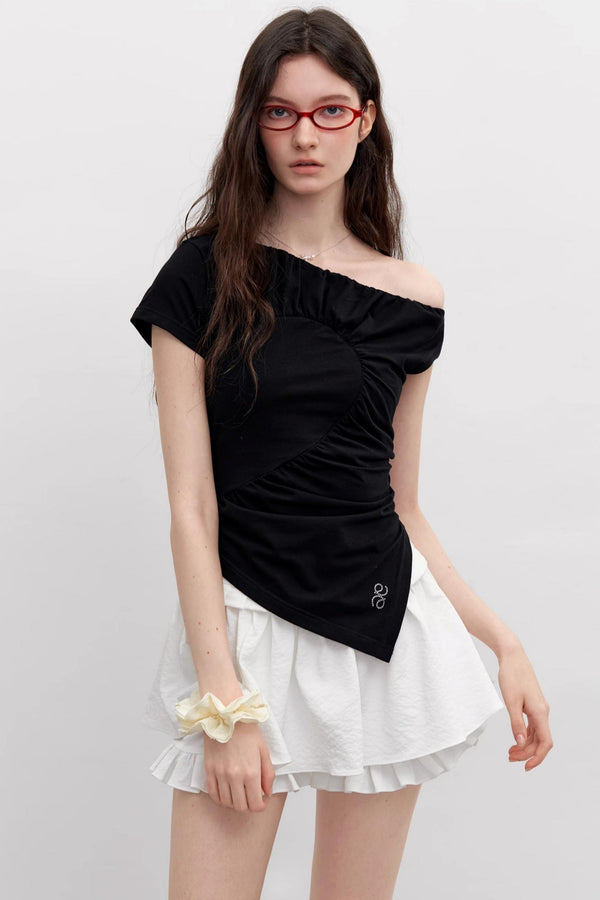 Diagonal Shoulder Waist T-Shirt