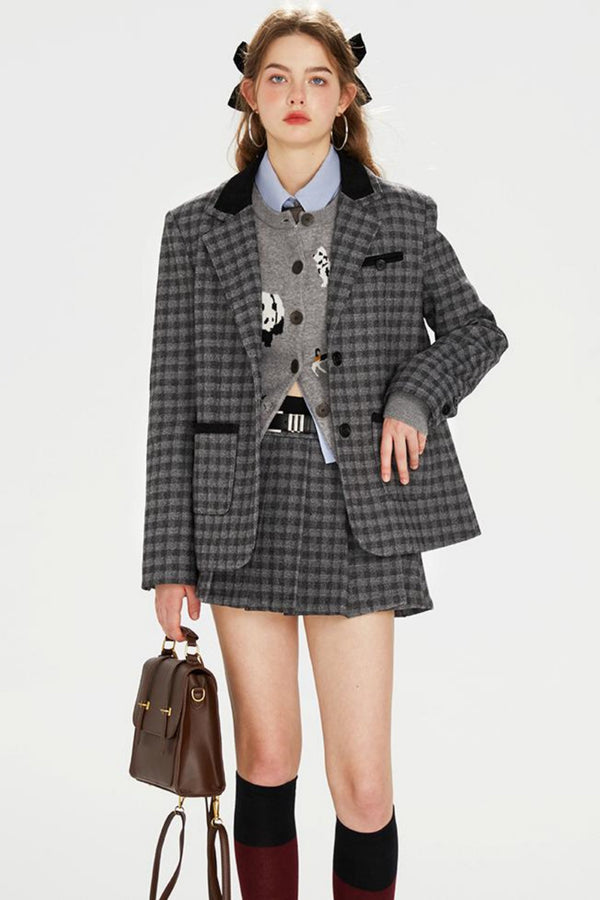 Tartan Color-Block Jacket Set-Up