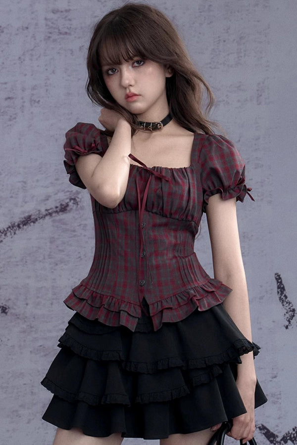 Scarlet Moon Plaid Bubble Shirt