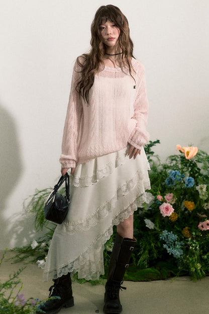 Pink Mohair Cowl Top