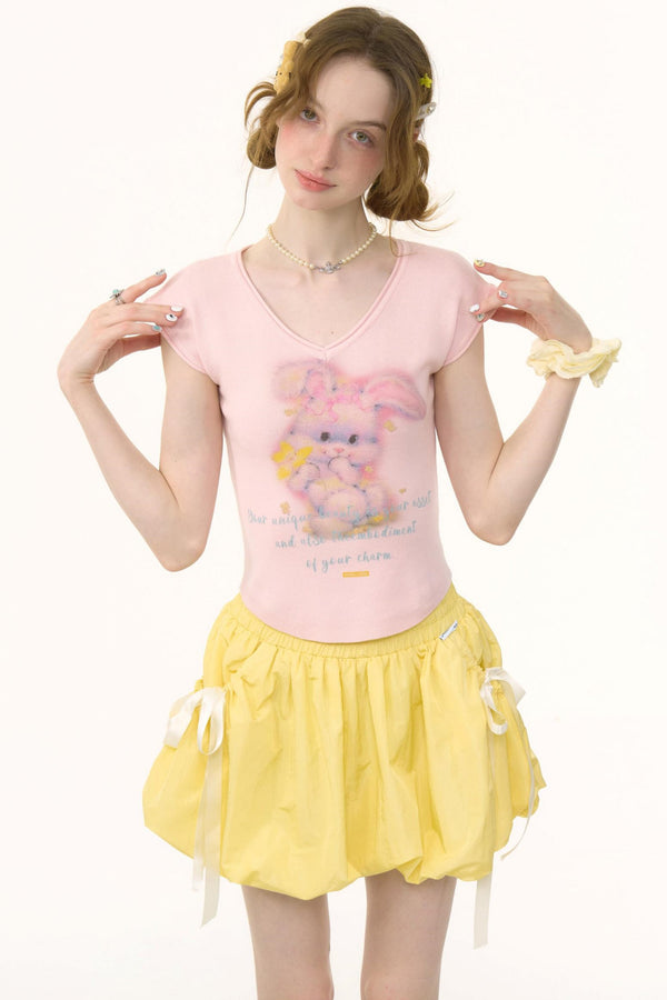 Pink And Yellow V-Neck Tee