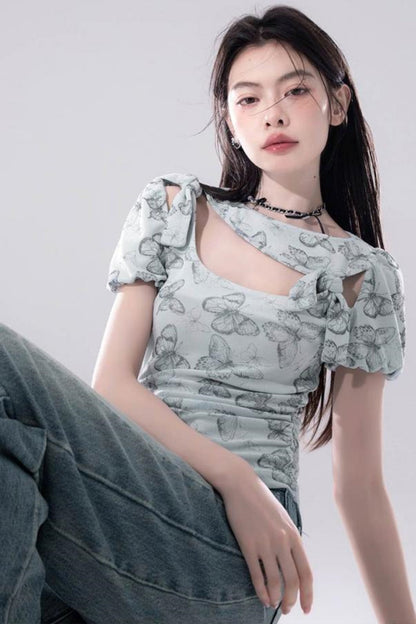 Frosted Green Cutout Knit Top