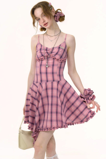 Pink Plaid Halter Dress