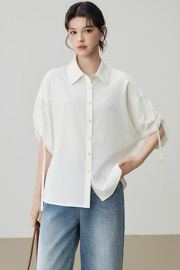 Loose Half-Sleeve White Shirt