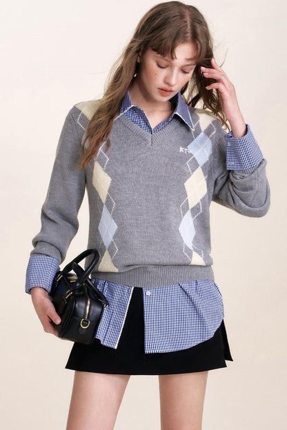 Diamond V-Neck Sweater