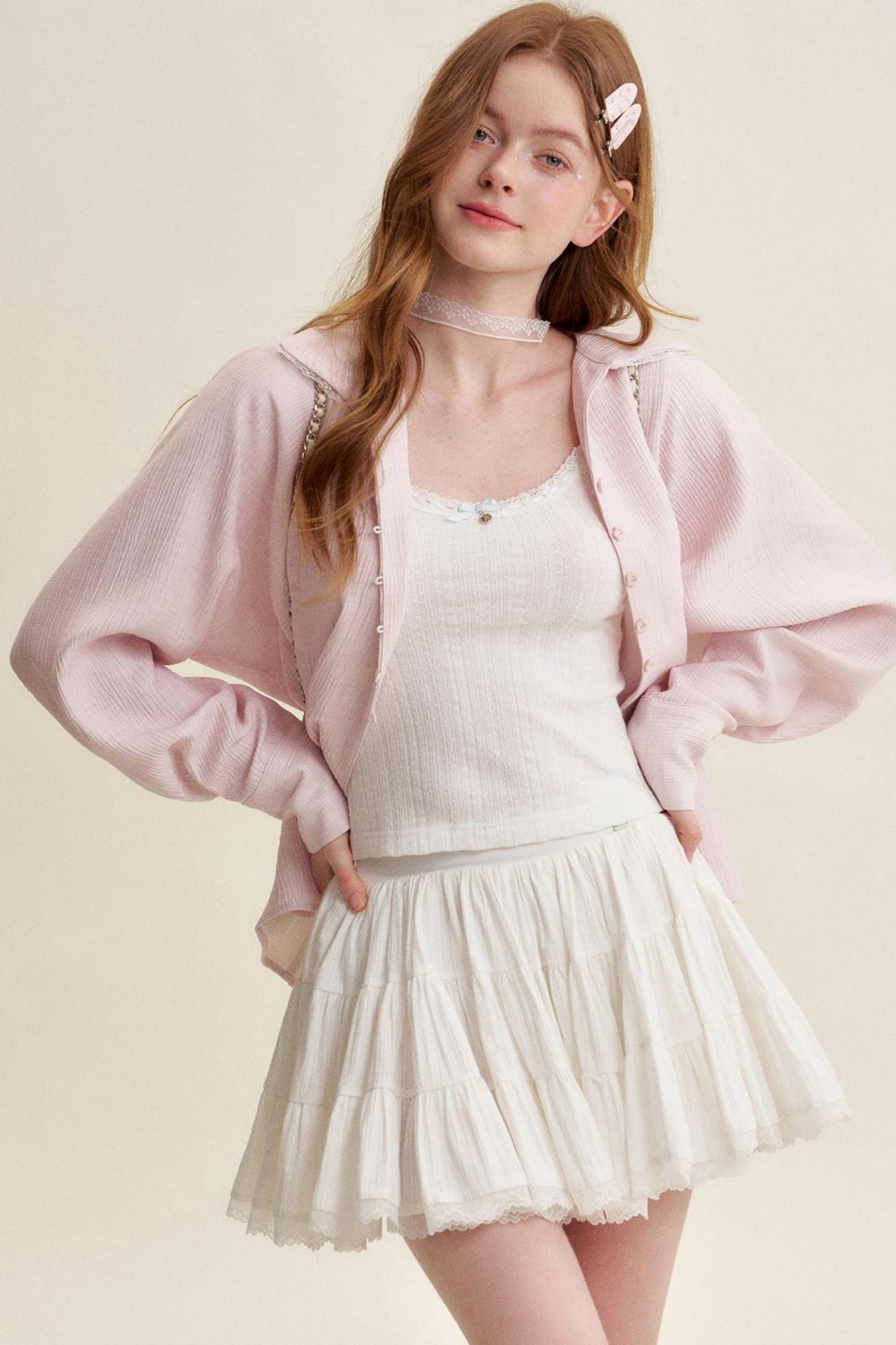 Ruffled Pink Lace Muscle Shirt