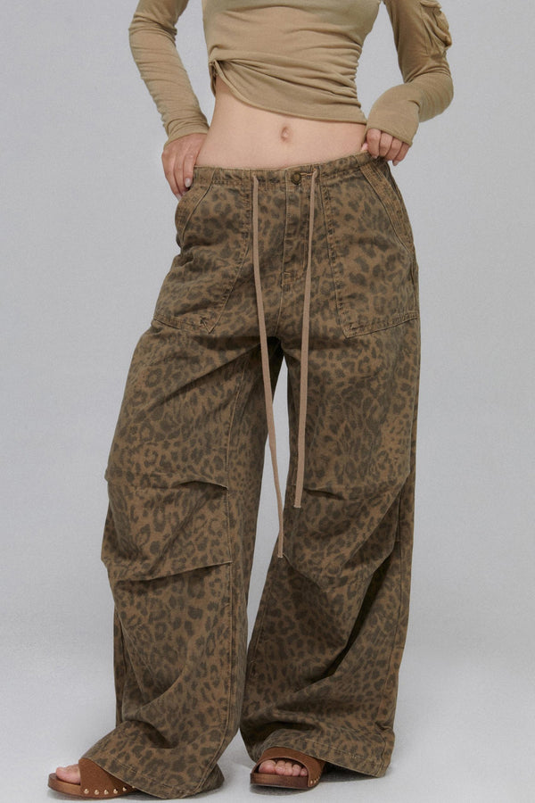 Vintage Leopard Wide-Leg Pants
