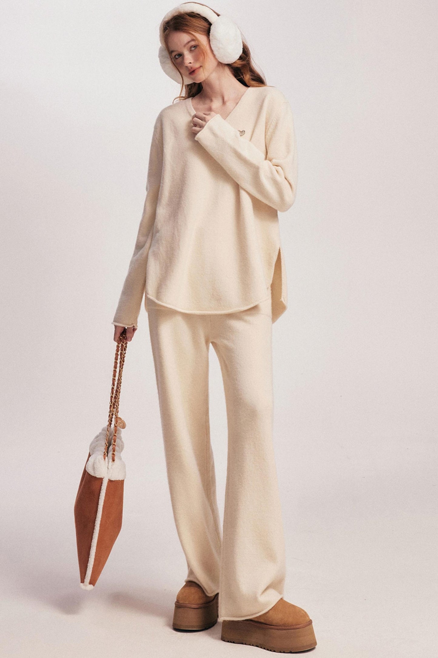 Rolled Sweater & Wide-Leg Pants Set-Up