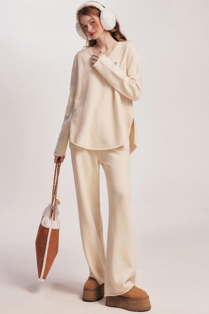 Rolled Sweater & Wide-Leg Pants Set-Up