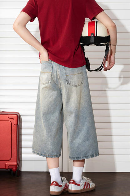 Washed Cropped Denim Pants