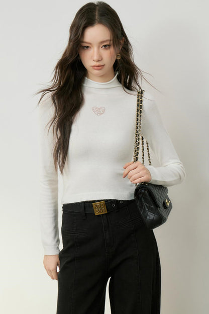 Gold Accent High Neck Knit Top