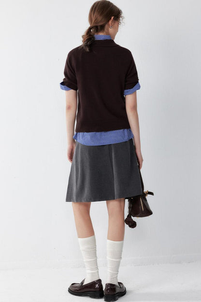 Gray Pleated A-Line Skirt