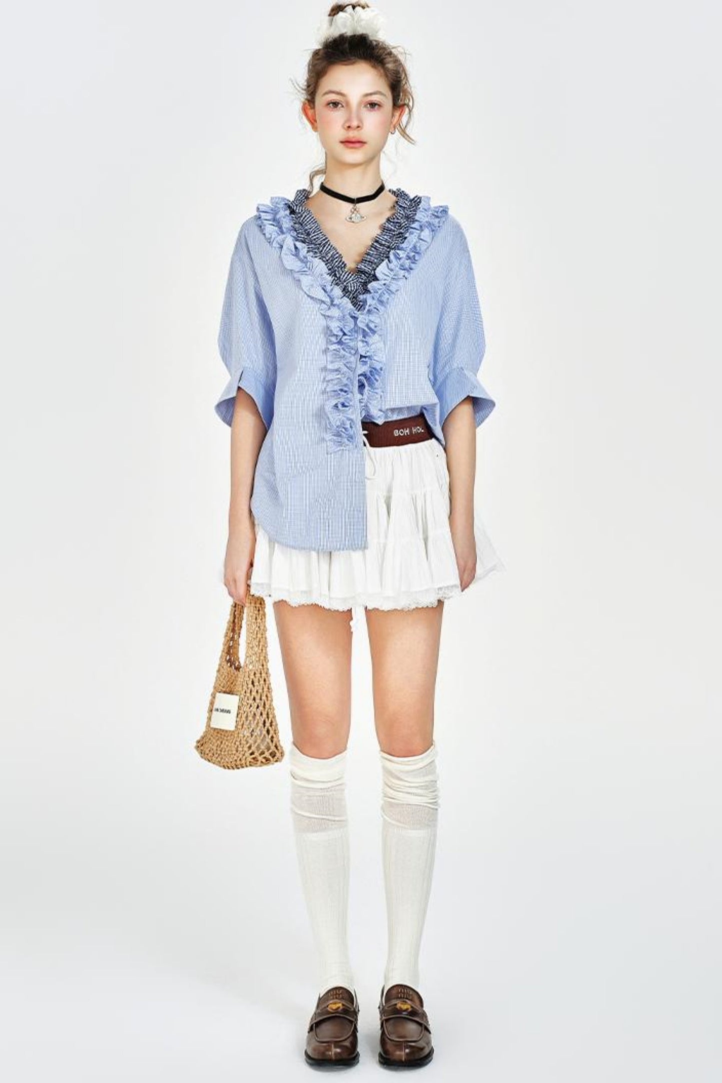 Blue Plaid V-Neck Shirt