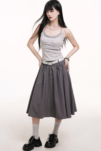 Gray Pleated Midi Skirt