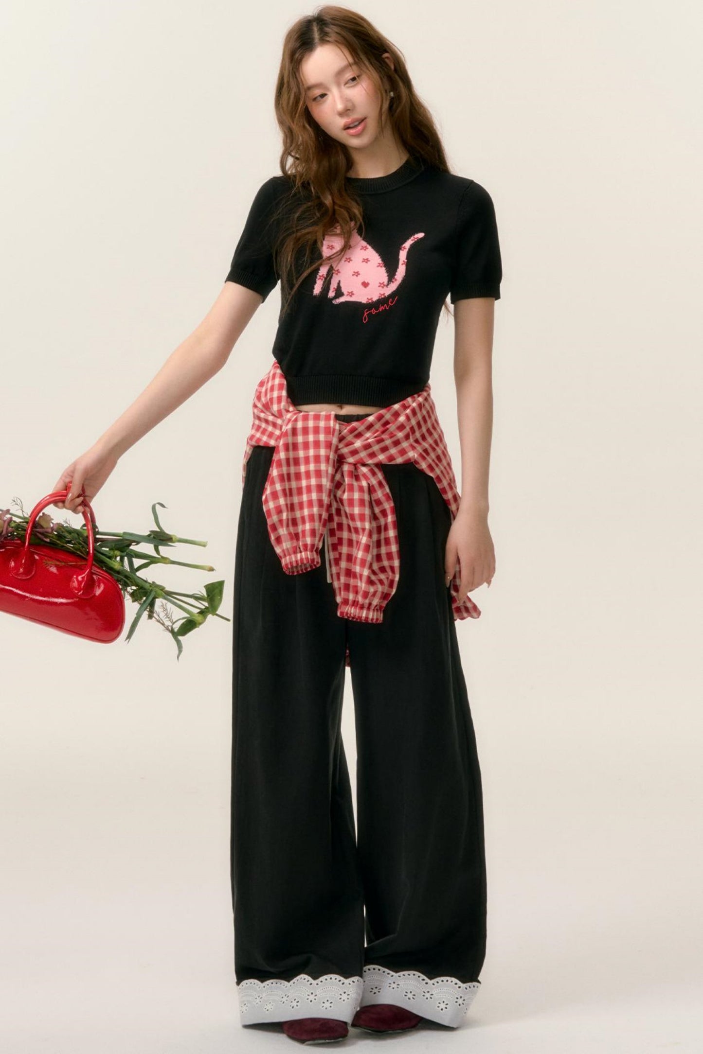 Lace-Trimmed Wide Leg Pants