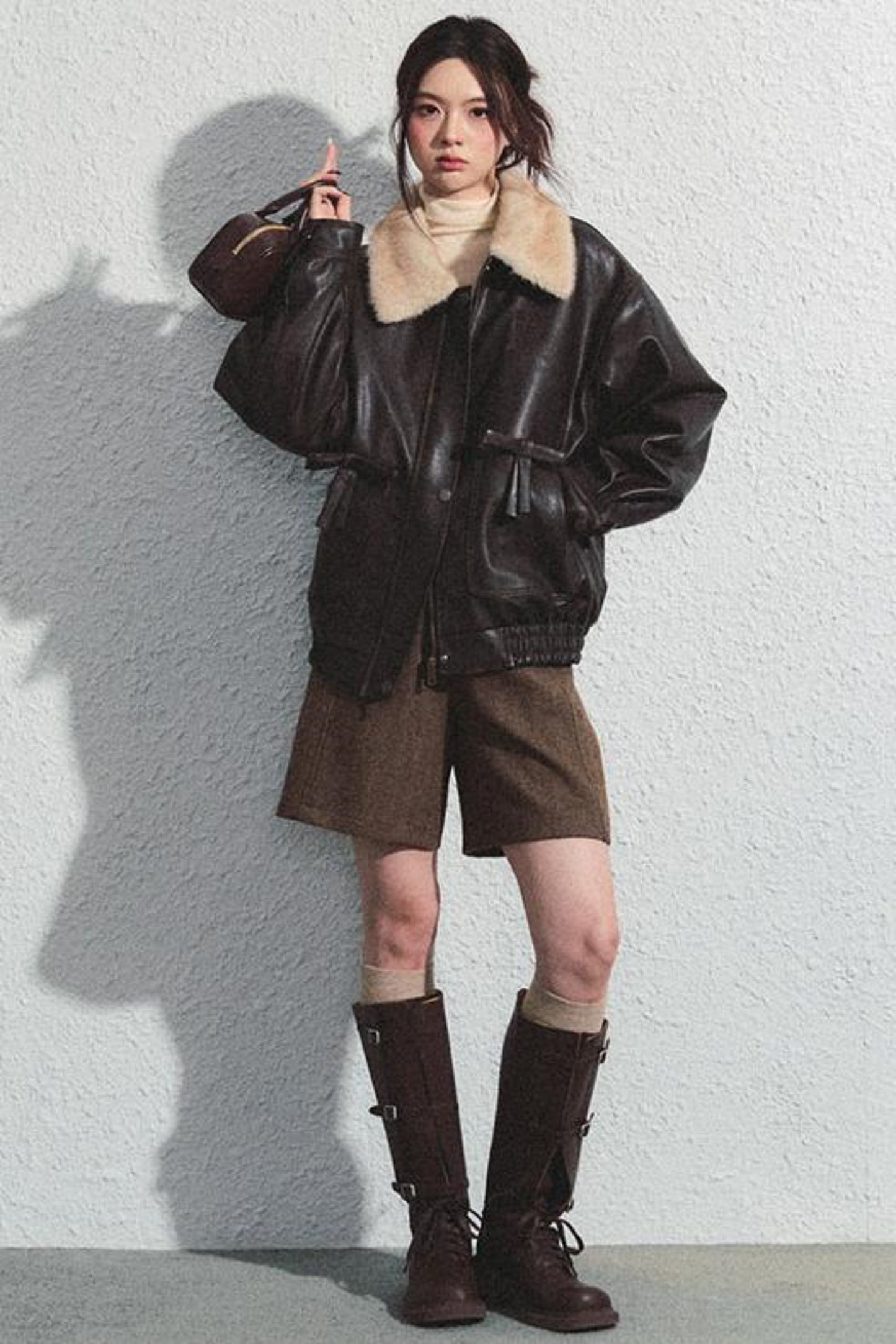 Brown Herringbone High-Waisted Trousers