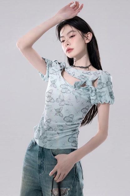 Frosted Green Cutout Knit Top