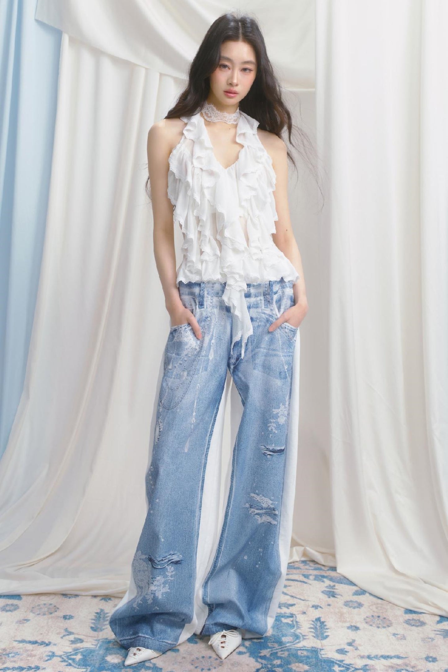 Blue Island White Denim Patch Sweatpants