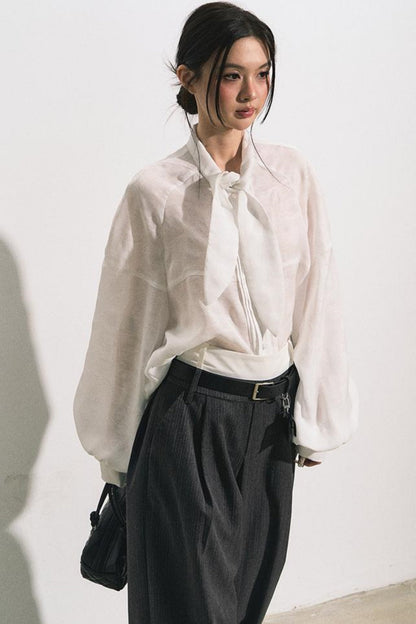 Lace Bow Loose Shirt