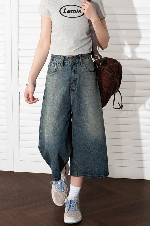 Washed Cropped Denim Pants