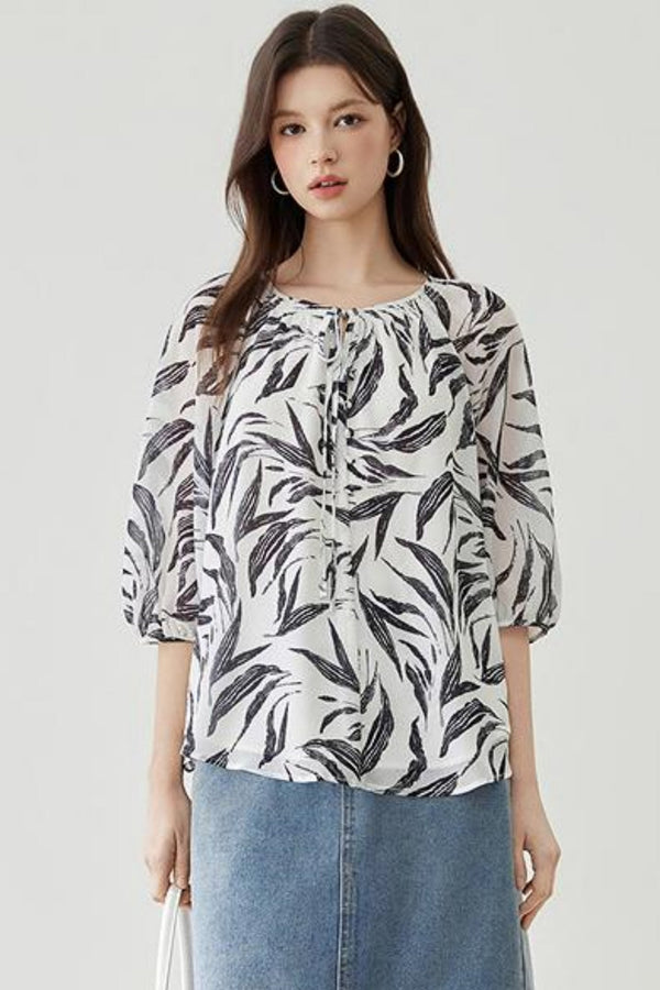 Floral Lantern Sleeve Blouse