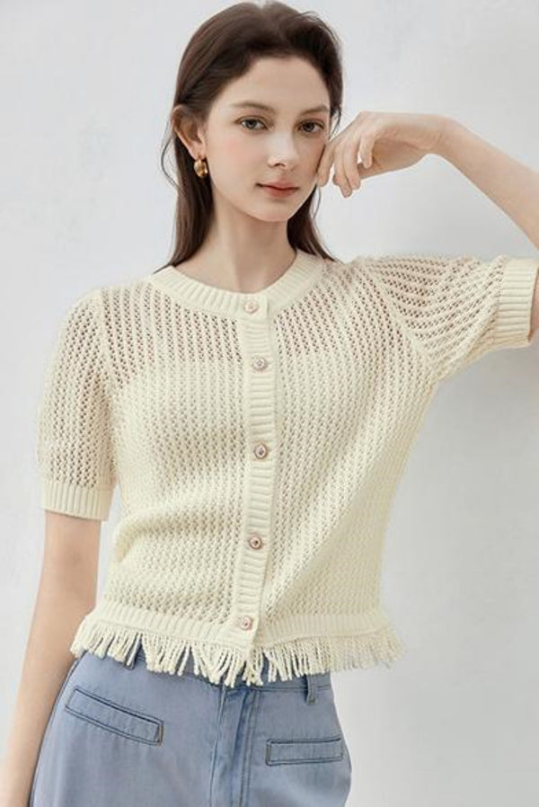 Textured Lace Round Neck Knit Sweater