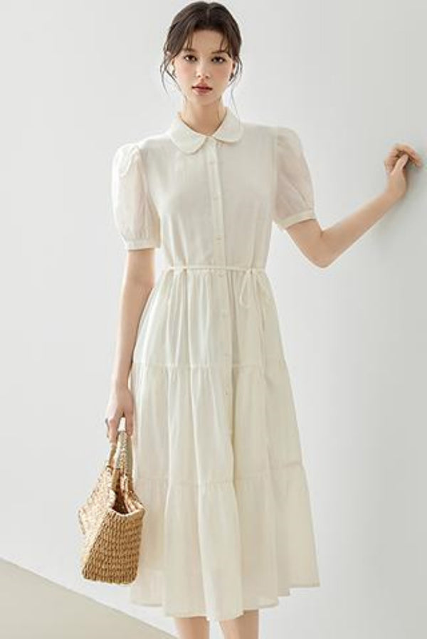 Puff Sleeve A-Line Tiered Dress