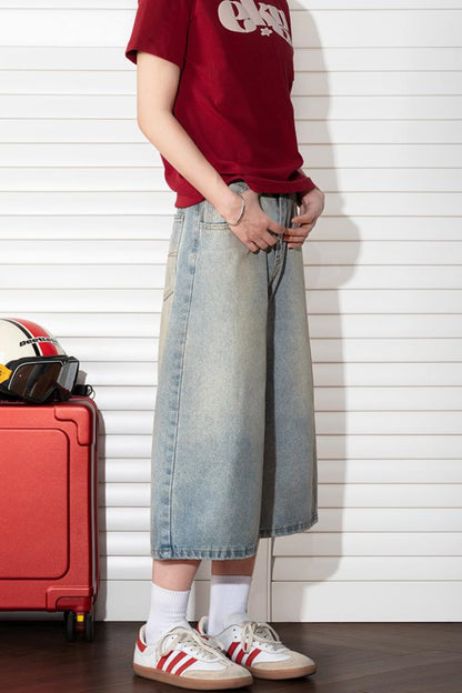 Washed Cropped Denim Pants