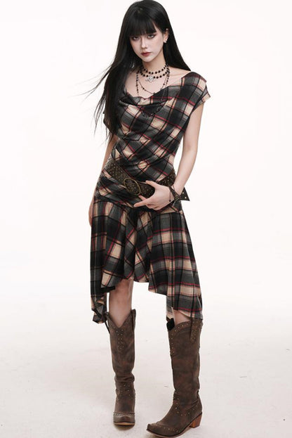 Slanted Plaid Dress