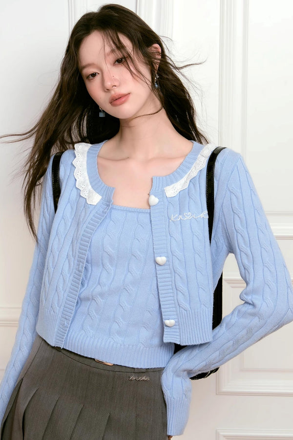 Lace Twist Cardigan Set