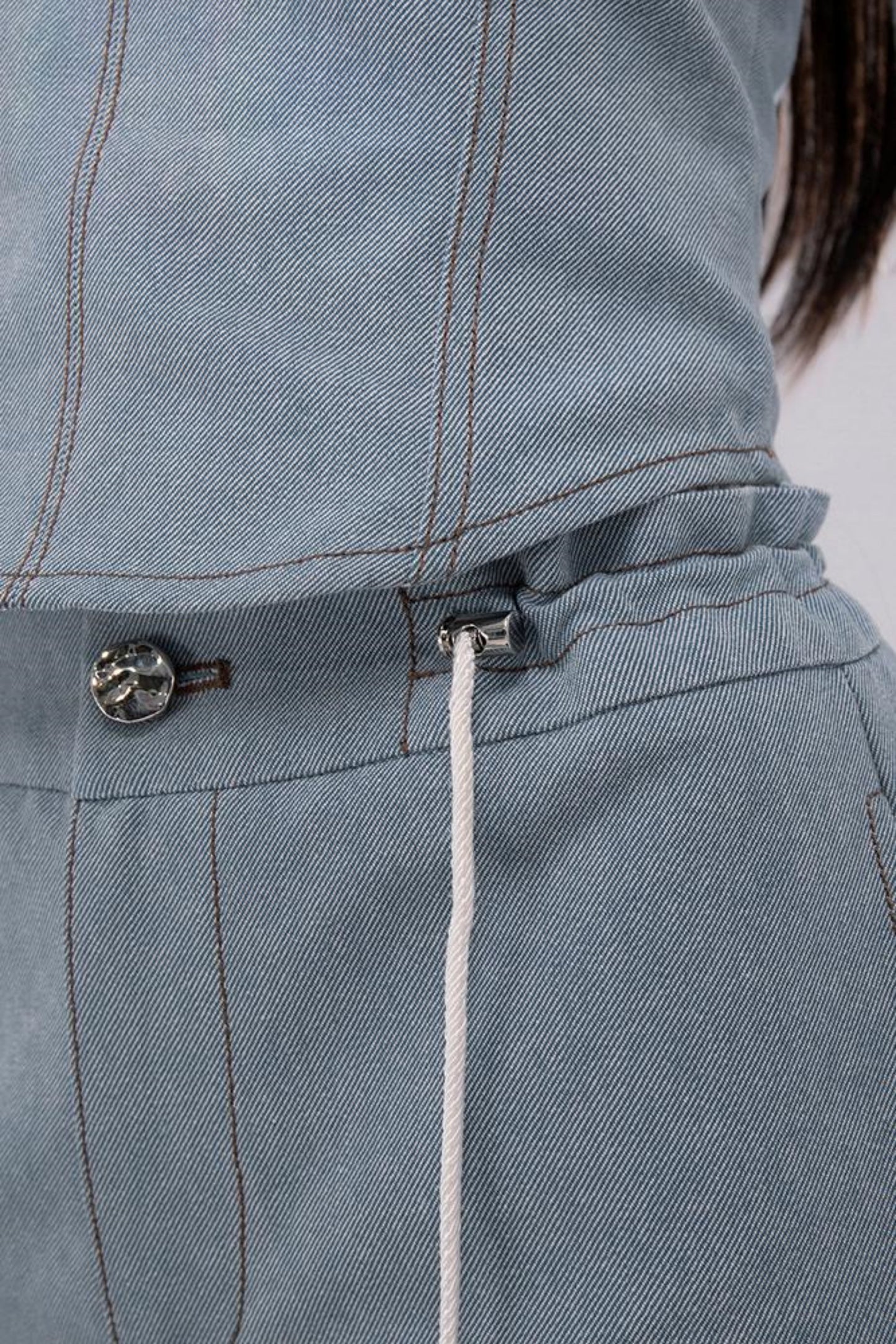 Denim Fusion Lace Suspenders Vest & Sickle Pants Set