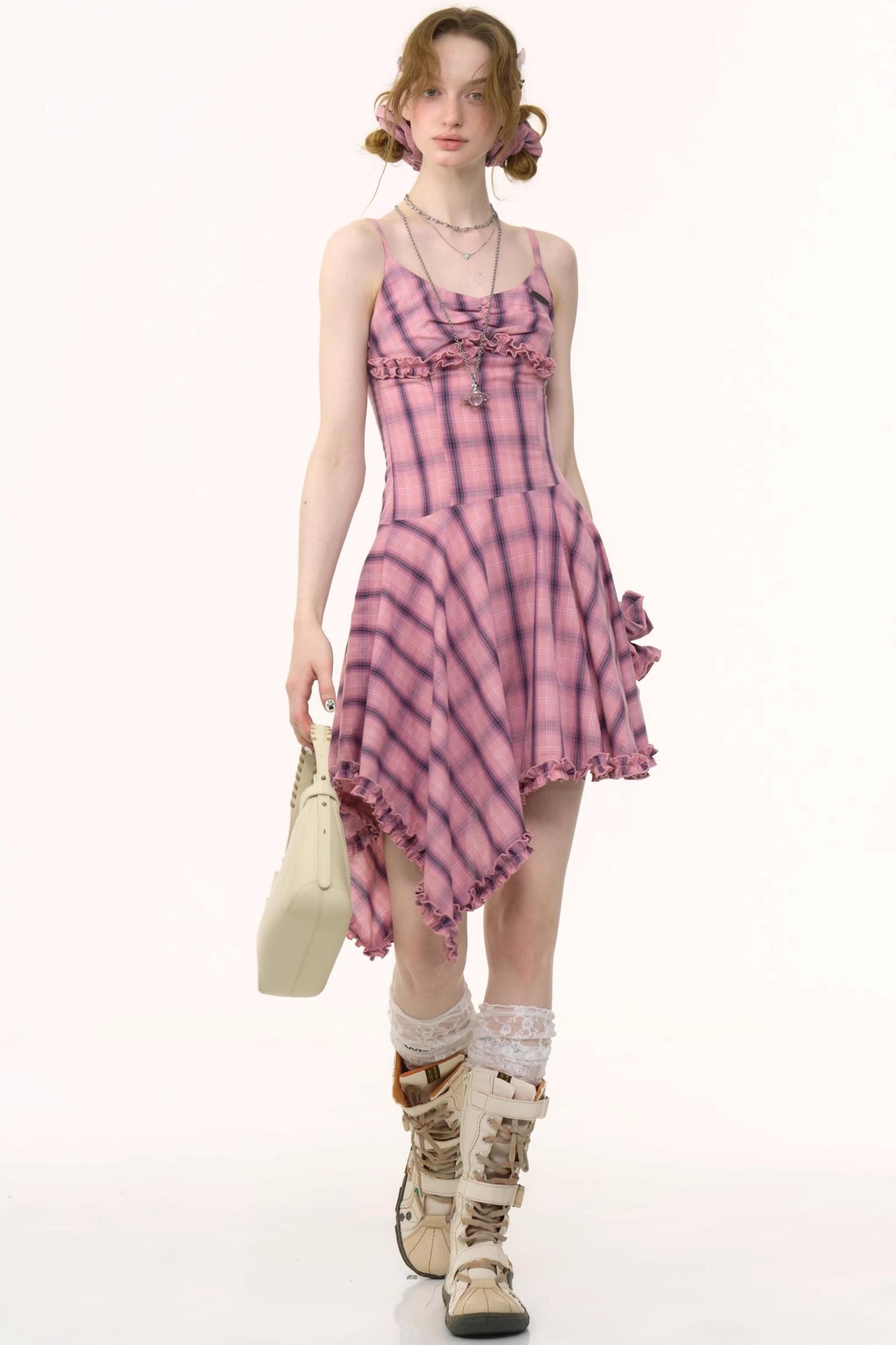Pink Plaid Halter Dress