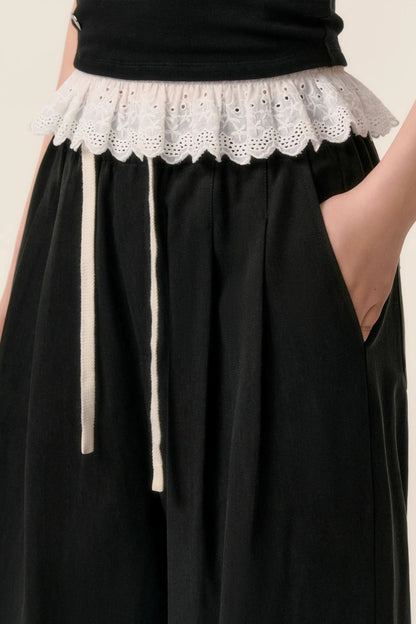 Lace-Trimmed Wide Leg Pants