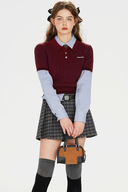 Dark Red Knit Polo T-Shirt