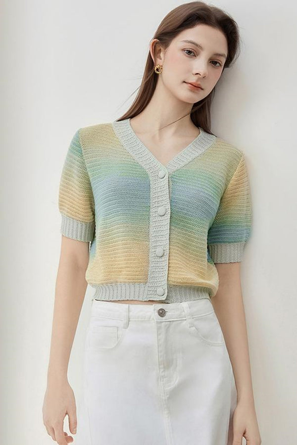 Gradient V-Neck Knit Top