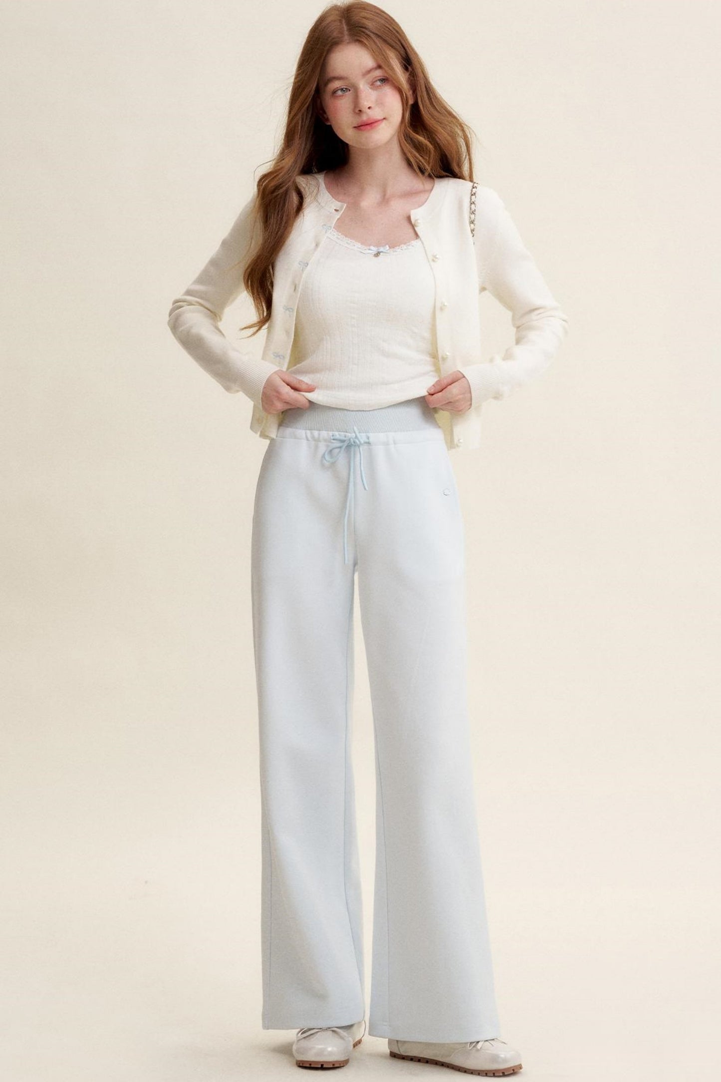 High-Waisted Macaron Cotton Blend Pants