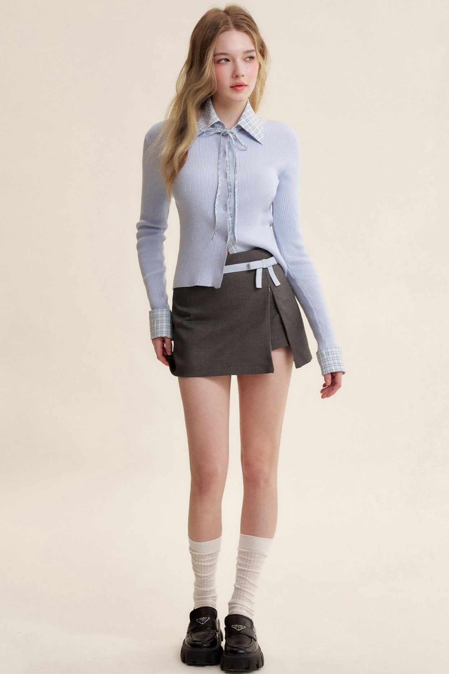 Chic Wool Blend Bow-Accent Mini Skirt