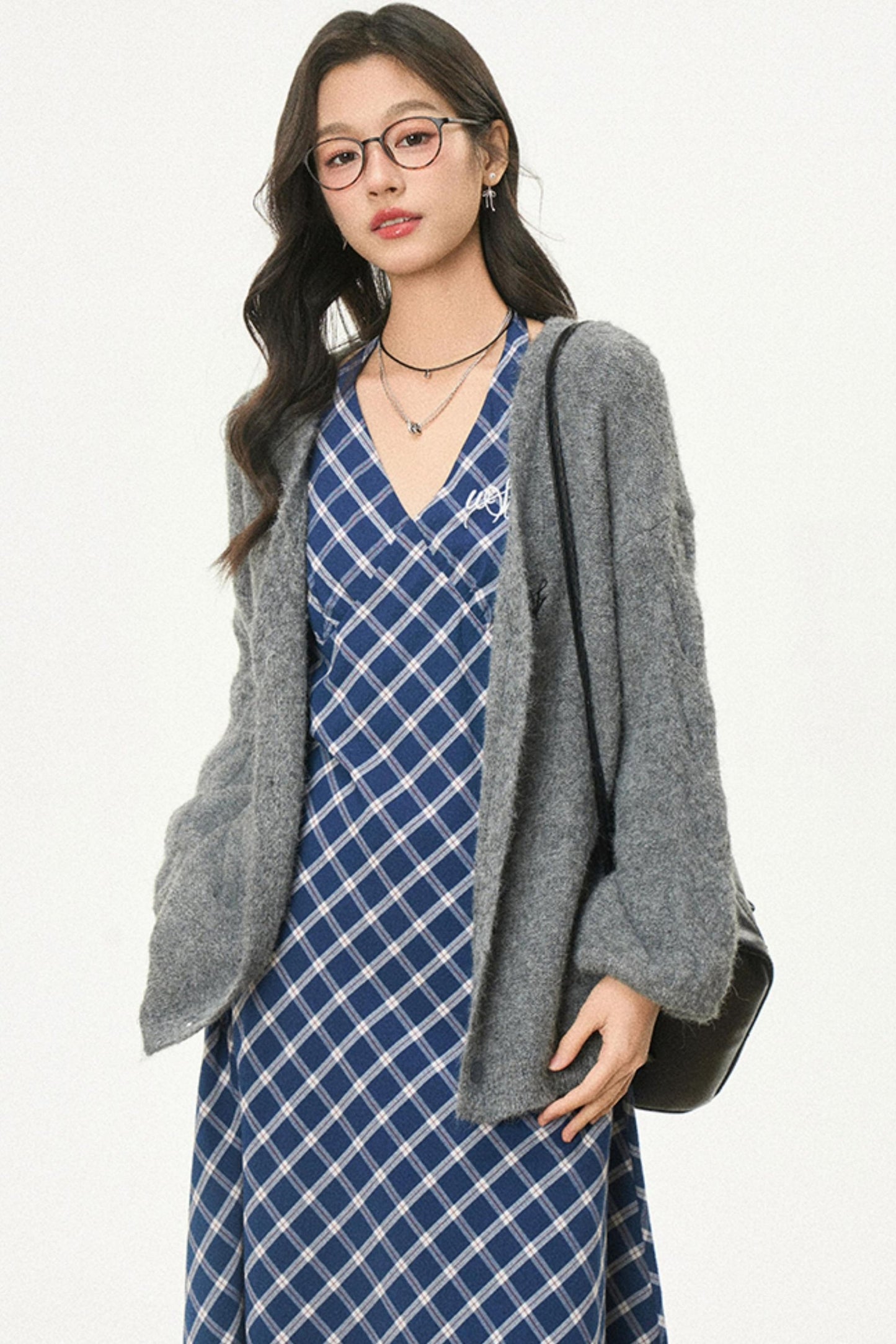 Retro Plaid Halter Dress With Smock Set-Up