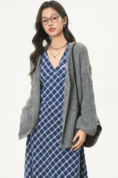 Retro Plaid Halter Dress With Smock Set-Up