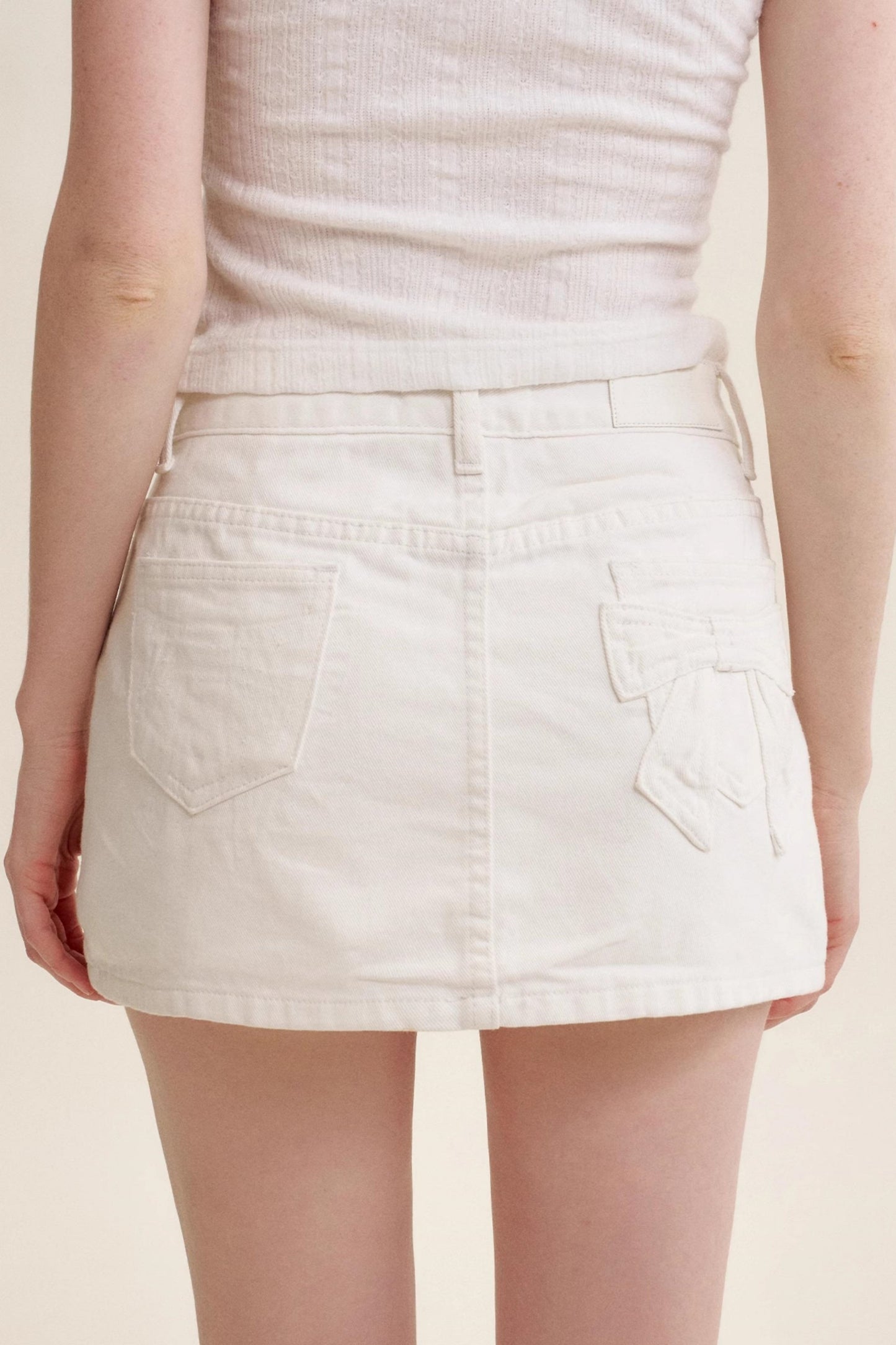 Bow Patch Denim Halter Skirt