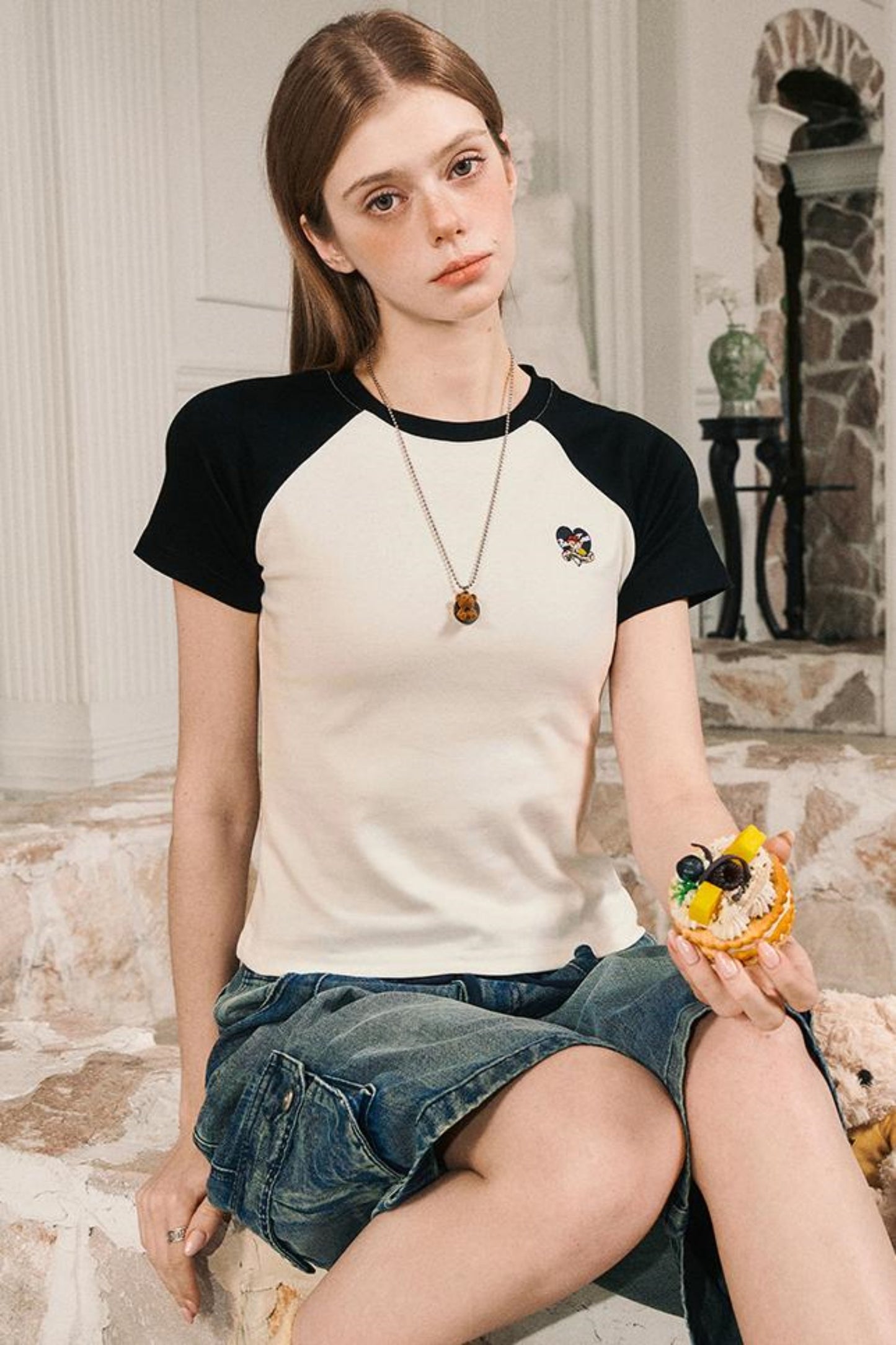 Color Block Shoulder Loose Fit T-Shirt